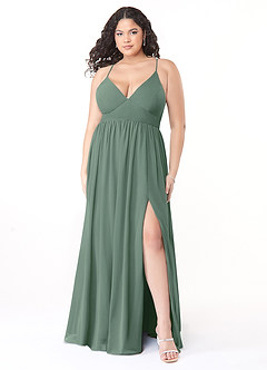 Azazie Aaida Bridesmaid Dresses Eucalyptus A-Line Corset Chiffon Dress image7