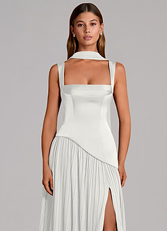 Azazie Stephanie Vestidos de damas de honor Vestido de Blanco de Satén Elástico de Corte en A con Plisado image6