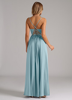 Azazie Aaida Bridesmaid Dresses Moody Blue A-Line Corset Stretch Satin Dress image6