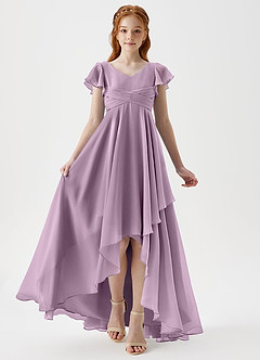 Azazie Caria Junior Robe Trapèze en Mousseline de soie Plissée Glycine image6