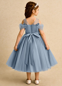 Azazie Juni Flower Girl Dresses Dusty Blue Ball-Gown Pleated Tulle Dress image2