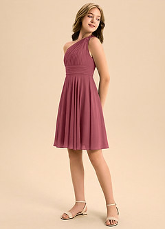Azazie Charlize Junior Merlot A-Line Pleated Chiffon Dress image4