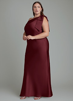 Azazie Yuanna Bridesmaid Dresses Cabernet Mermaid One Shoulder Stretch Satin Dress image13