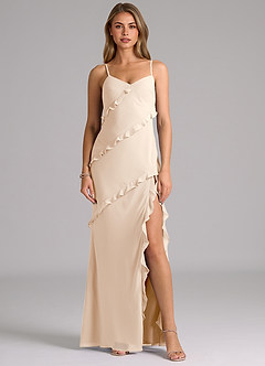 Azazie Nancie Brautjungfernkleider Meerjungfrau-Linie Gestreift Chiffon Kleid Alabaster Weiß image1