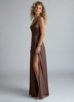 Azazie Davis Brautjungfernkleider A-Linie Plissee Stretch-Satin Kleid Ganache image6