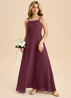 Azazie Anselie Junior Cabernet A-Line Off the Shoulder Chiffon Dress image7