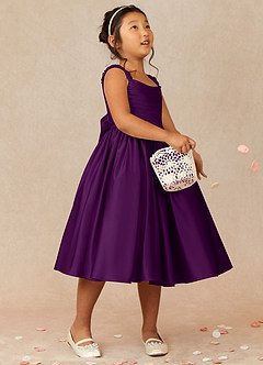 Azazie Cutie Pie vestidos de niña de las flores Vestido de Uva de Satin Mate de Corte En A con Plisado image1
