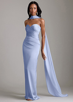 Azazie Sonora Vestidos de damas de honor Vestido de Hielo de Satén Elástico de Corte Recto con Sin tirantes image10