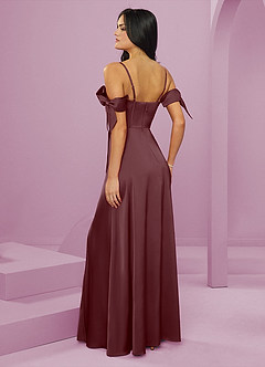 Barbie ♥ Azazie Bridesmaid Dresses Sangria A-Line Off the Shoulder Stretch Satin Dress image2