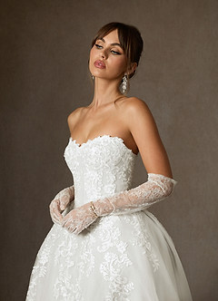 Azazie Sonnet Wedding Dresses Diamond White Ball-Gown Strapless Lace Dress image7