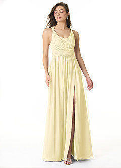 Azazie Olani Bridesmaid Dresses Lemon Sorbet A-Line One Shoulder Chiffon Convertible Dress image1