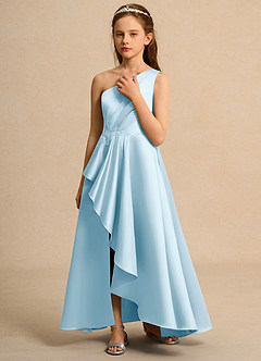 Azazie Taffy Junior Formal vestidos de niña de las flores Vestido de Azul Cielo de Satin Mate de Corte En A con Encaje image5