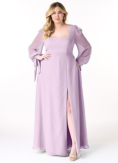 Azazie Leonia Bridesmaid Dresses Frosted Lilac A-Line Long Sleeve Chiffon Dress image11