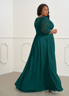 Azazie Hayek Mother of the Bride Dresses Peacock A-Line V-Neck Lace Chiffon Dress image5