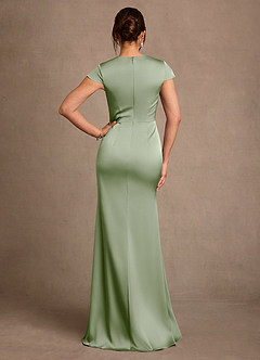 Azazie Rilda At-home Try On Dresses Dusty Sage Sheath Lace Stretch Satin Dress image3