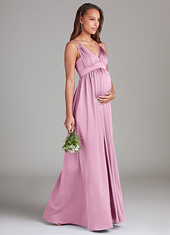 Azazie Emree Maternity Bridesmaid Dresses A-Line Stretch Satin Floor-Length Dress with Pockets image4
