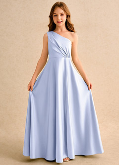 Azazie Puddles Girls Formal Jurken voor bloemenmeisjes A-Lijn Jurk van Mat Satijn One-Shoulder Lavendel image5