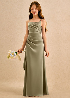 Azazie Cannoli Girls Formal Abiti da Ragazza di Fiori Abito A-Line in Raso Elasticizzato Plissettato Verde Muschio image4