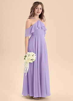 Azazie Tessabelle Junior A-Linie Schulterfrei Chiffon Kleid Flieder image5