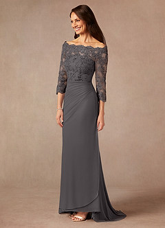 Azazie Rhonda vestidos de madre de la novia Vestido de Gris Acero de Malla de Sirena con Vestidos sin tirantes image4