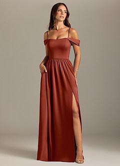 Azazie Calianna Bridesmaid Dresses Terracotta A-Line Off the Shoulder Stretch Satin Convertible Dress image5