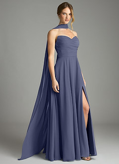 Azazie Ayla Abiti da Damigella Abito A-Line in Chiffon Scollo a Cuore Stormy image2