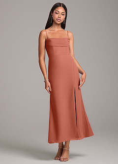 Azazie Saige Bridesmaid Dresses Clay Sheath Off the Shoulder Chiffon Convertible Dress image7