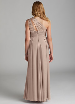 Azazie Charlize Junior Taupe A-Line Mesh Dress image2