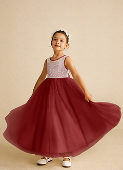 Azazie Tay Flower Girl Dresses Rust A-Line Sequins Tulle Dress image6