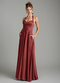 Azazie Tenaya Bridesmaid Dresses Terracotta A-Line Sweetheart Neckline Stretch Satin Dress image1