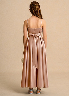 Azazie Pebbles Junior Formal Flower Girl Dresses Champagne Rose A-Line Pleated Matte Satin Dress image3