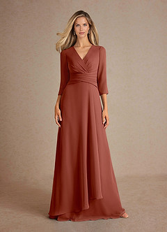 Azazie Mayfield Mère de la mariée Robes Robe Trapèze en Mousseline de soie Plissée Auburn image6