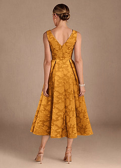 Azazie Fulton Kleider für die Brautmutter A-Linie Plissee Blumen-Burnout Kleid Butterscotch image3