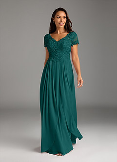 Azazie Dunja Mother of the Bride Dresses Peacock A-Line V-Neck Lace Chiffon Dress image5