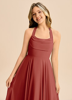 Azazie Kady Junior Vestido de Terracota de Gasa de Corte en A con Escote de Corazón image6
