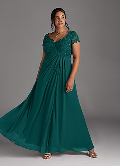 Azazie Jetta Abiti per la Madre della Sposa Abito A-Line in Chiffon Lustrini Verde Pavone image6