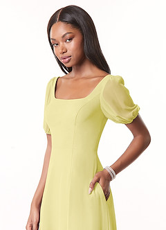 Azazie Alani Bridesmaid Dresses Lemon Sorbet A-Line Square Neckline Chiffon Dress image4