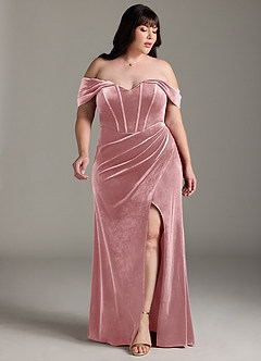 Azazie Jas Bridesmaid Dresses Dusty Rose Sheath Off-The-Shoulder Corset Velvet Convertible Dress image11