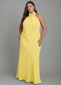 Azazie Velli Bridesmaid Dresses Canary Mermaid High Neck Chiffon Dress image8