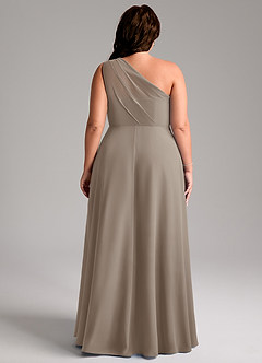 Azazie Phaedra Bridesmaid Dresses Taupe A-Line One Shoulder Chiffon Dress image2