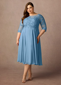 Azazie Marge Mother of the Bride Dresses Steel Blue A-Line Scoop Lace Chiffon Dress image5