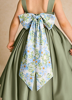 Azazie Doodlebug Flower Girl Dresses Pistachio A-Line Bow Matte Satin Dress image5