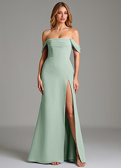 Azazie Riley Bridesmaid Dresses Agave Sheath Off the Shoulder Chiffon Convertible Dress image4