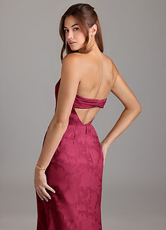 Azazie Leonis Bridesmaid Dresses Burgundy Sheath Strapless Floral Burnout Convertible Dress image3
