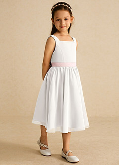 Azazie Elina Flower Girl Dresses Ivory Blushing Pink A-Line Sleeveless Chiffon Dress image5