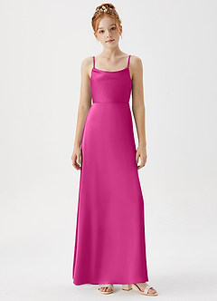 Azazie Shale Junior Fuchsia A-Line Stretch Satin Dress image5