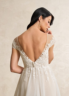 Azazie Bellisima Wedding Dresses Diamond White Nude A-Line V-Neck Tulle Dress image13