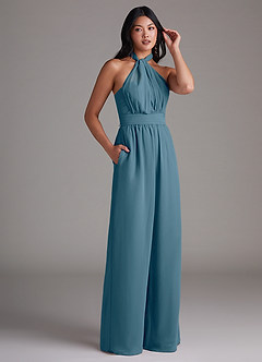 Azazie Lamara Brautjungfernkleider Wandelbar Schulterfrei Chiffon Overall/Jumpsuit Bermudablau image12