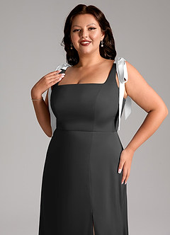 Azazie Frostine 신부 들러리 드레스 A라인 절하다 스트레치 새틴 바닥 길이 드레스 image8