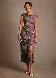 Azazie Alpine Suknie dla Matki Panny Młodej Linia A Pofałdowany Żakard kwiatowy Długość herbaty Sukienka image3